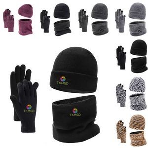 Winter Beanie Hat Scarf Touchscreen Gloves Set