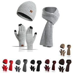 Knit Beanie Hat Gloves Set