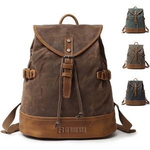 Genuine Canvas Leather Vintage Waterproof Backpack Daypack