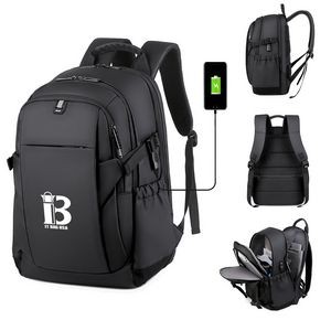 USB Nylon Waterproof Black Backpack for Men and Women