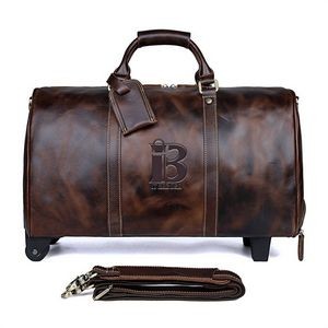 Large Leather Travel Duffel Bag with 2-rolling Spinner Wheel