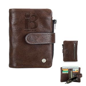Genuine Leather Large Capacity Bifold Anti theft Wallet Men