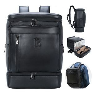 Leather Backpack Casual Travel Daypack with Shoe Compartment