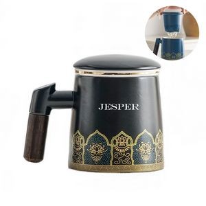 Ceramic Tea Cup With Infuser And Lid Mugs Wooden Handle