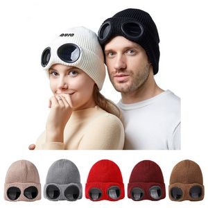 Windproof Goggles with Fleece Lined Knit Ski Hat