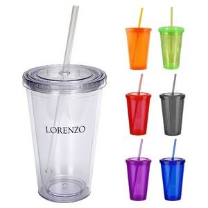 Plastic Double Wall Stadium Cups with Lid & Straw