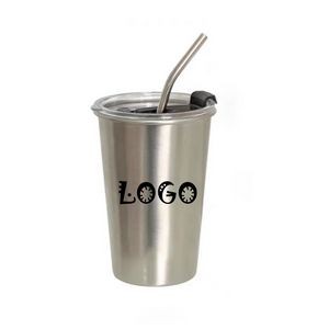 Stainless Steel Tea Cup With Lid And Straw