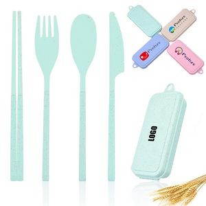 Portable Foldable Wheat Straw Cutlery Set With Box