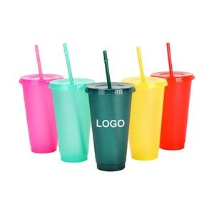 24Oz Glitter Plastic Straw Cup