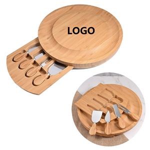 Round Bamboo Cheese Board With Cutlery Set