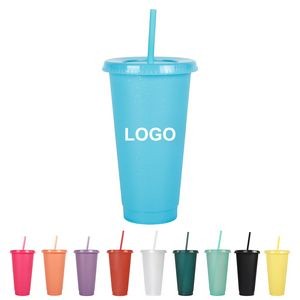 24Oz Plastic Cup With Lid & Straw
