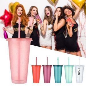 Reusable Glitter Water Cup With Straw