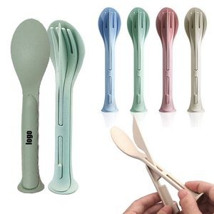 Wheat Straw Portable 3 In 1 Spoon Fork Knife Tableware Set