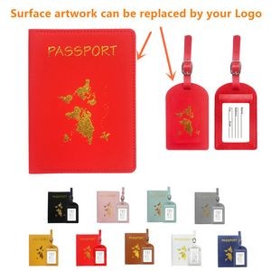 Leather Passport Holder Cover and Luggage Travel Bag Tag Set