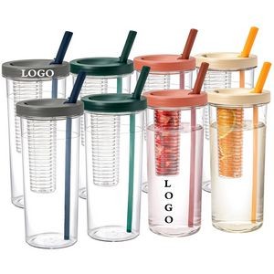 Fruit Infuser Water Bottle With Straw 18Oz