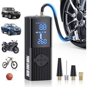 Cordless Tire Inflator Portable Air Compressor with Pressure Gauge Emergency Light for Car, Motor