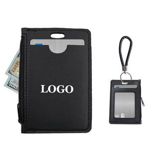 Zipper PU Leather Card Case Keychain
