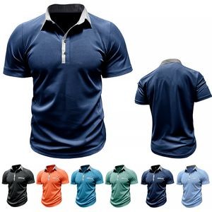 Lapel Color Block Short Sleeve Polo Shirt