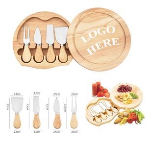 4-in-1 Round Bamboo Charcuterie Board/Knife Set