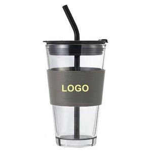 15oz Glass Cup With Lids And Straw