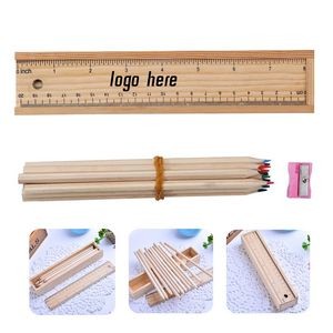 Wooden Ruler Sketch Pencils Set With Case