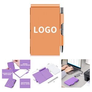 Small Pocket Notepad Aluminum Note Case with Mini Metal Pen and 60-Page Sheets