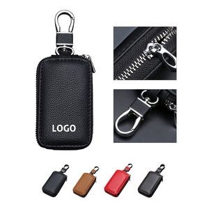 Genuine Leather Key Fob Case with Zipper: Protective Car Keychain Holder