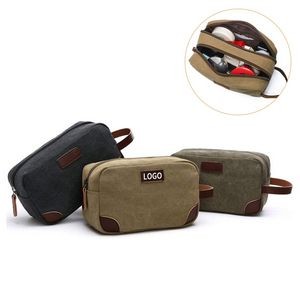 Double Compartments Thick Canvas Men Toiletry bag