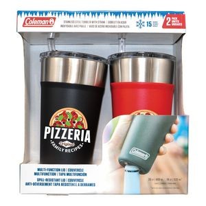 20 oz. Black and Red Stainless Steel Coleman Tumblers with Straw