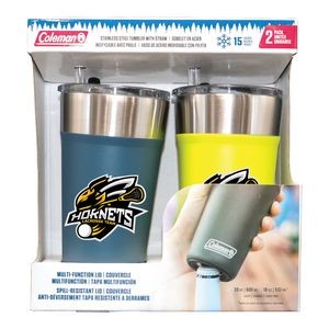 20 oz. Green and Blue Stainless Steel Coleman Tumblers with Straw