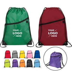 Drawstring Backpack With Pocket And Earbud Port