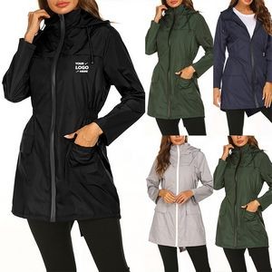 Women Waterproof Lightweight Hooded Raincoat Jacket