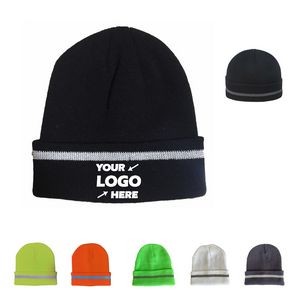 Winter Single Line Reflective Beanie with rolled edge