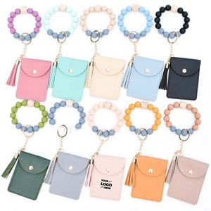 Change Card Bag With Silicone Bead Bracelet And Tassel Keychain