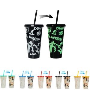 Halloween Plastic Color Changing Straw Cup