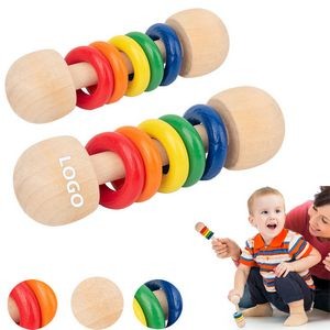Baby Wooden Toy Rattle With 5 Colored Rings