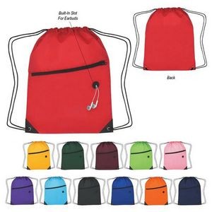 Durable Sports Drawstring Backpack - Lightweight with Front Zip
