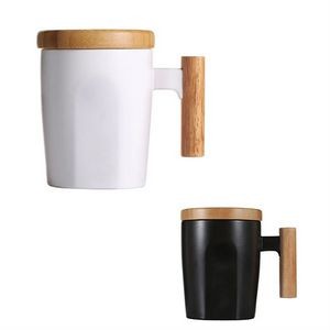 Ceramic Coffee Mug with Wooden Handle