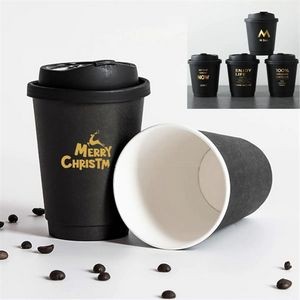 Double Wall Black Coffee Paper Cup Disposable, 50-Pack