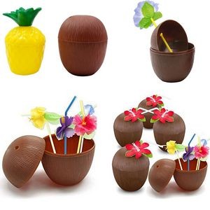 Tropical Coconut Cups Paired with Vibrant Flower Straws