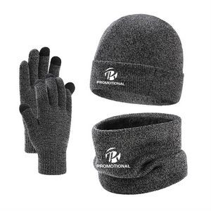 Knitted Hat Scarf Set with Touch Screen Gloves