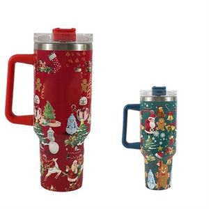 Christmas Stainless Steel Thermos Cup 40oz with Handle & Lid