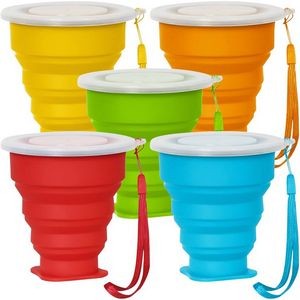 Portable 8.5 Oz. Silicone Foldable Cup with Lids - Collapsible Travel Cup