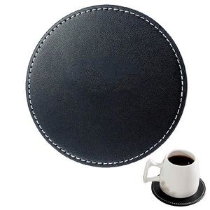 Elegant Round Faux Leather Drink Coaster Set - Stylish Protection for Surfaces