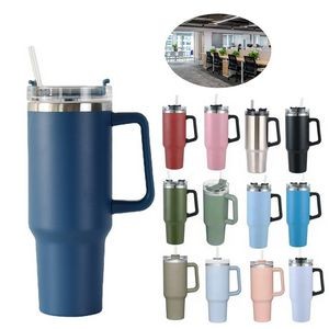 Stainless Steel Straw Cup: 30 Oz Travel Mug with Convenient Handle