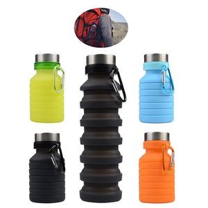Collapsible Silicone Water Bottle - 18oz with Carabiner Clip