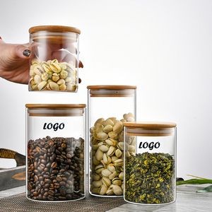 Glass Canister With Airtight Bamboo Lids 6.8Oz