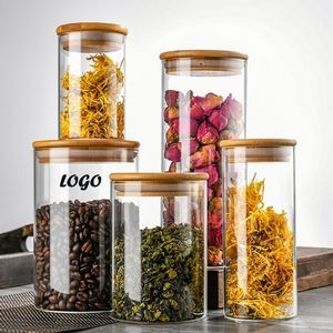 Glass Food Storage Jar With Airtight Bamboo Lid 10 Oz