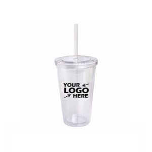16 Oz. Double Wall Cool Acrylic Tumbler Cup with Straw