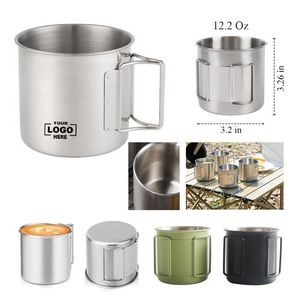 12.2 Oz Stainless Steel Camping Foldable Handle Mugs
